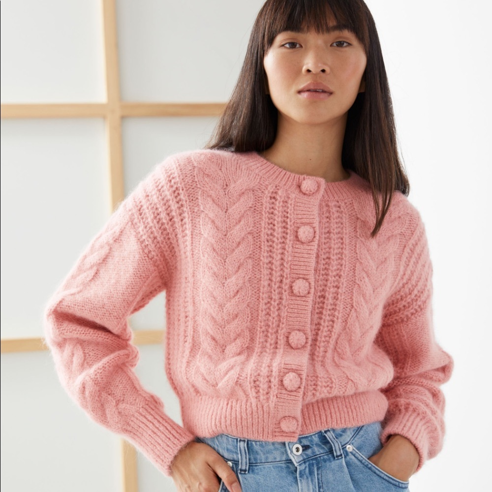 & Other Stories Cropped Knit Cardigan - Pink